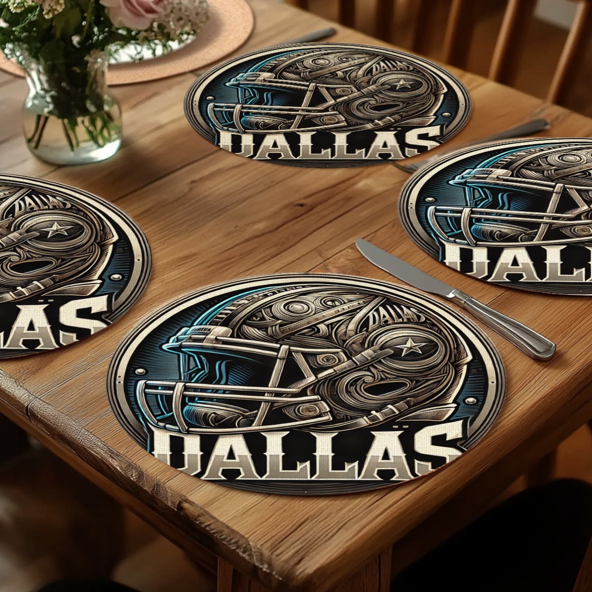 Home Decor Dallas - 4PCS Dallas team round placemat, navy