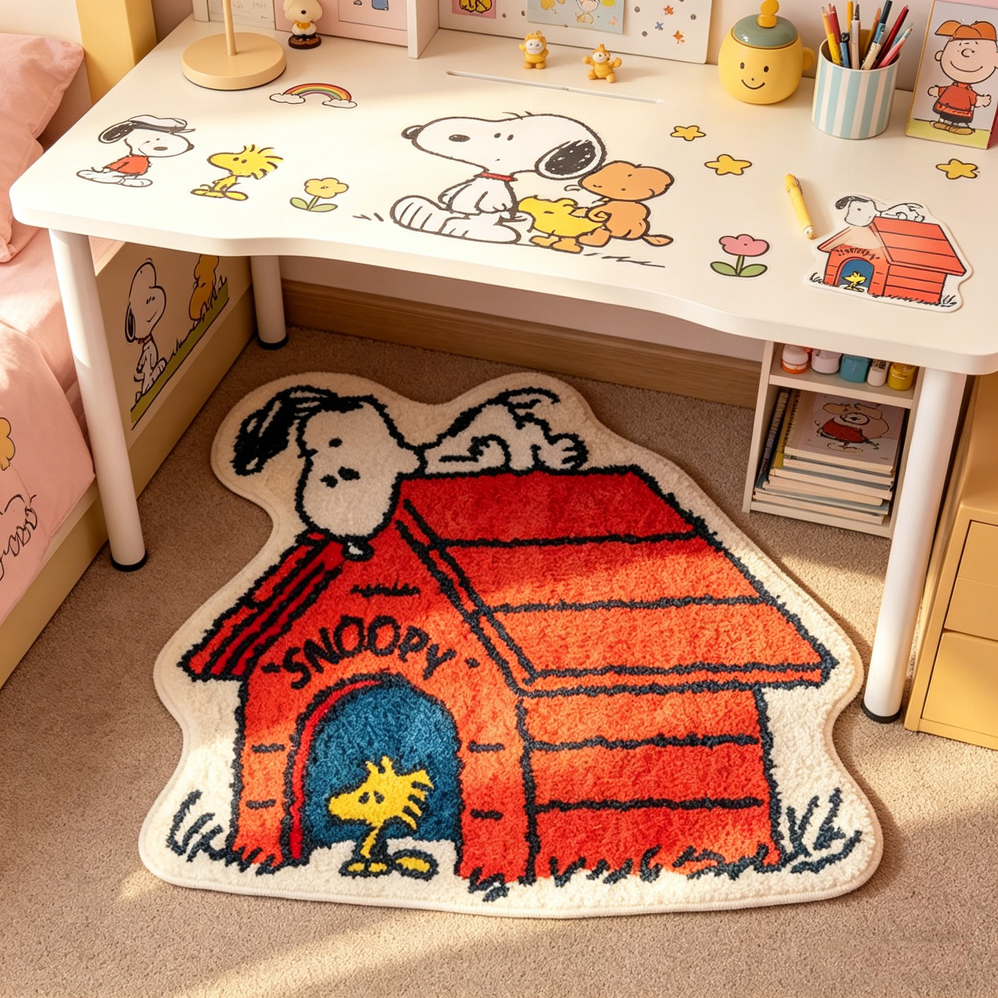 Flooring Home Decor - Cute Cartoon Snoopy House Shaped Rug