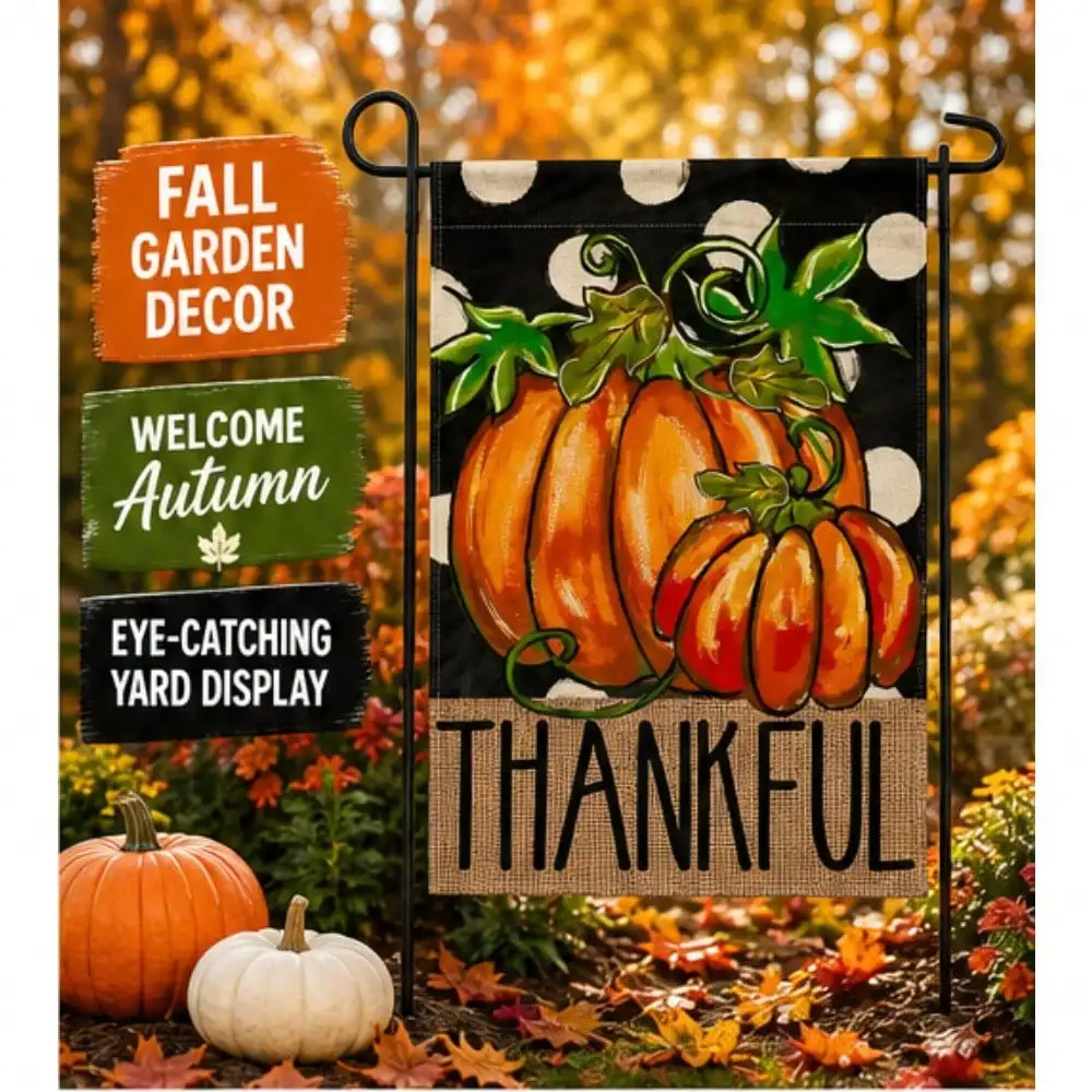 Home Decor Orange - 1pc, Thankful Orange Pumpkin Polka Dot