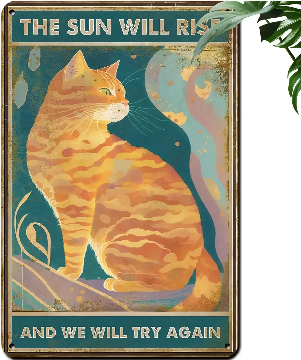 Home Decor Orange - CEQOLI Orange Tabby Cat Vintage Tin