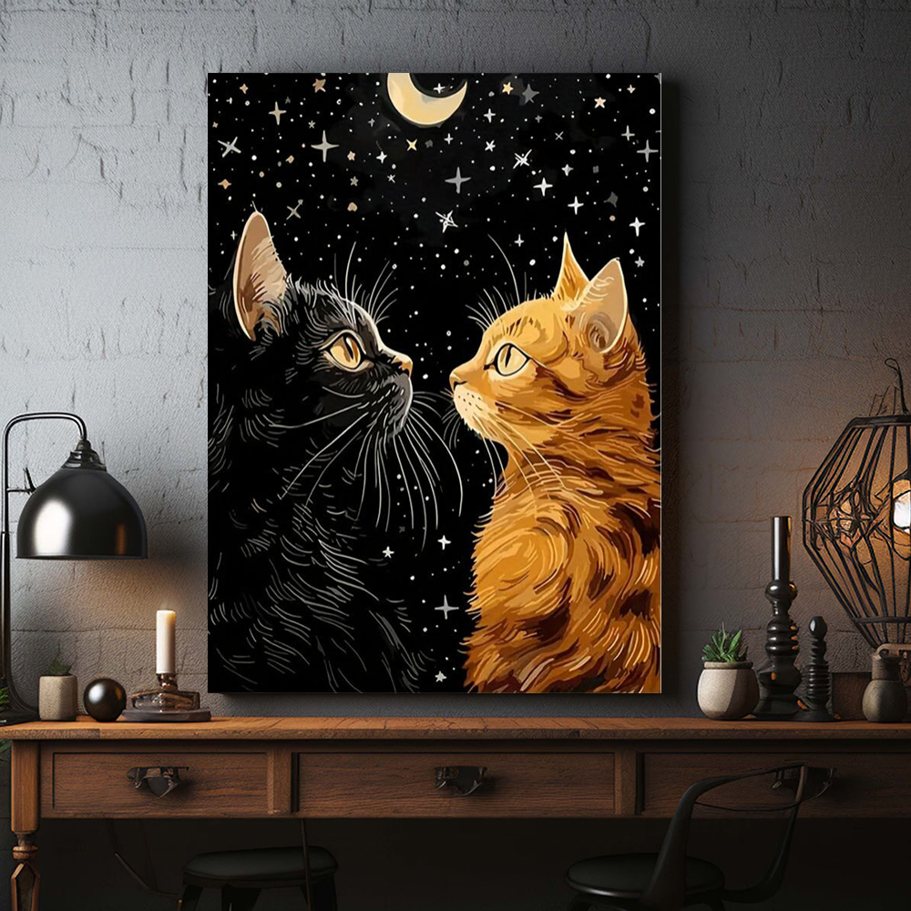 Home Decor Orange - Vibrant Black Cat and Orange Cat