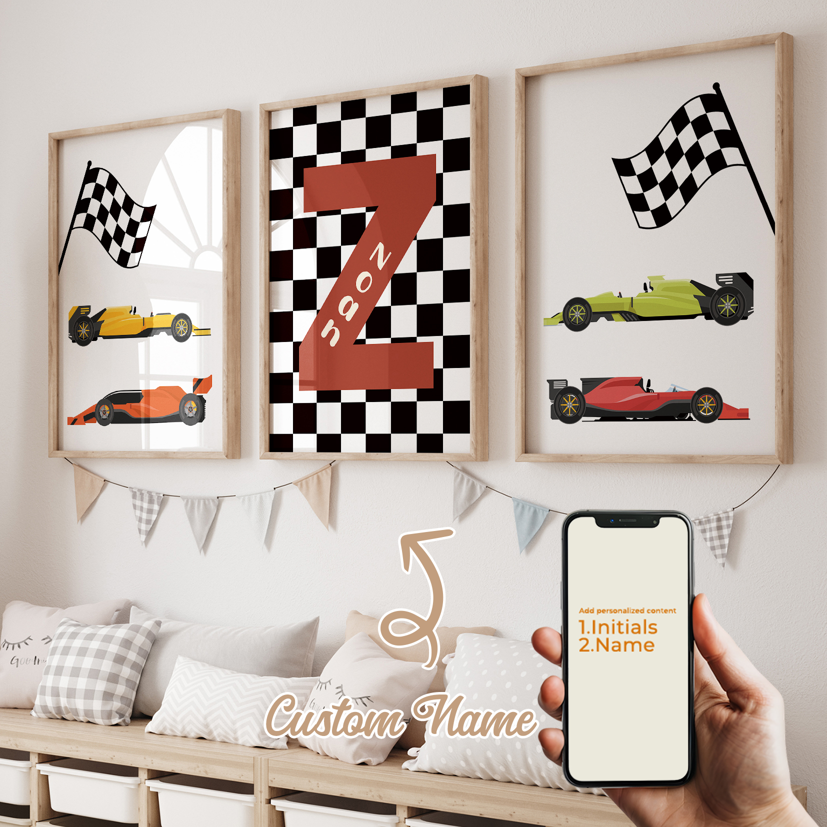 Home Decor Wall Pictures - 3pcs Personalized Custom Name Cartoon Child