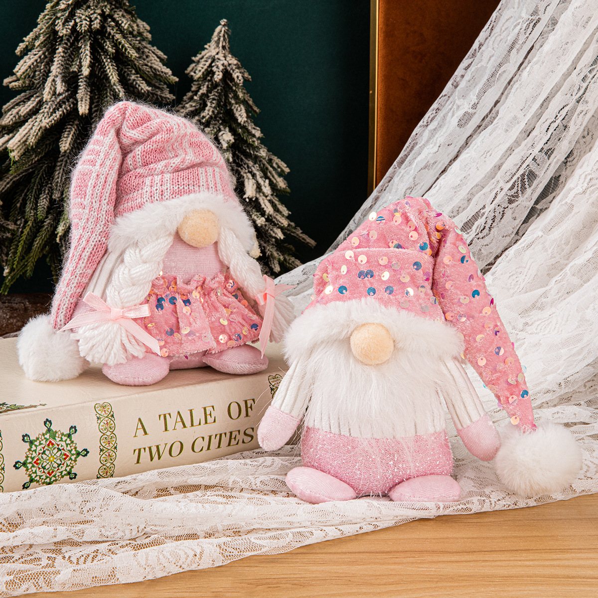 Home Decor Exchange - Christmas Gnome Decor Glitter Rudolph Couple