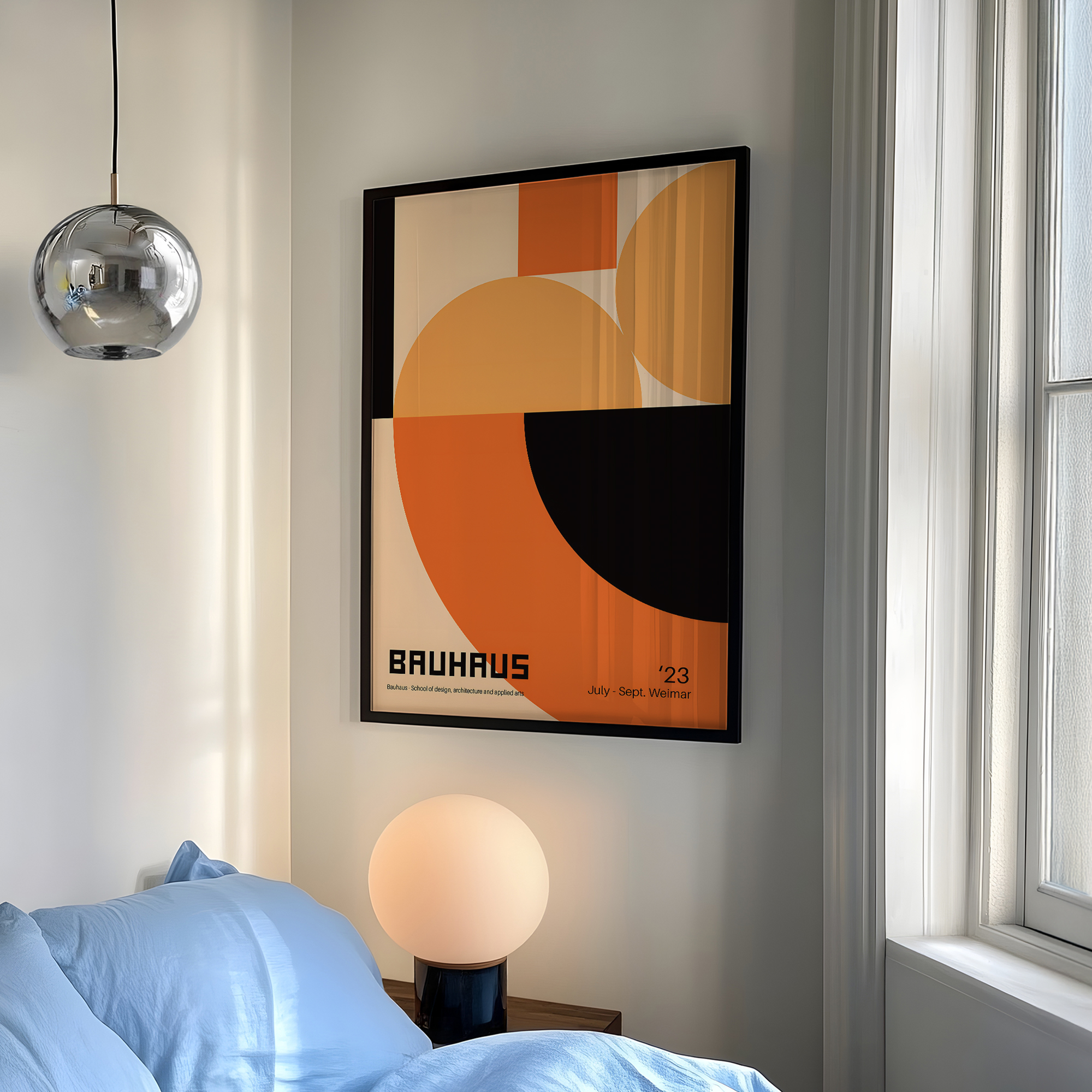Home Decor Wall Pictures - Modern Geometry Bauhaus School Orange Wall