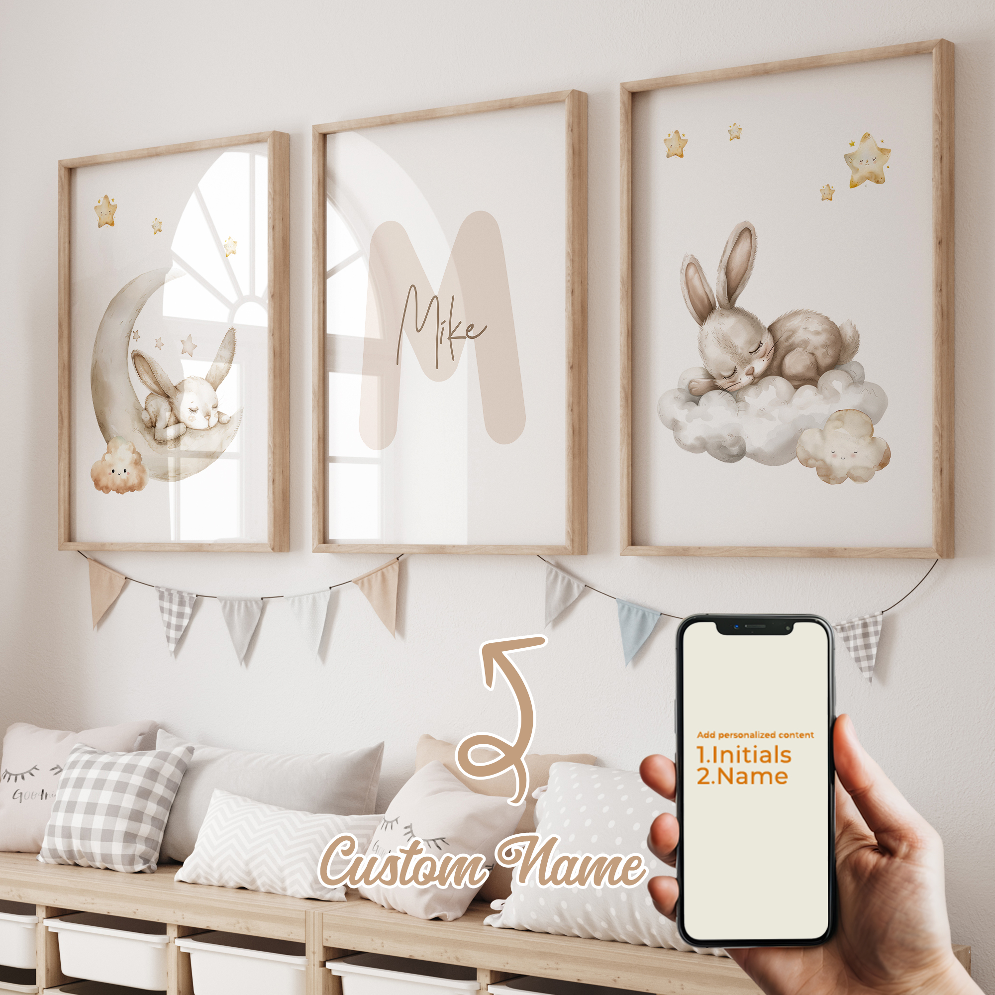Home Decor Wall Pictures - 3pcs Personalized Custom Name Cartoon Child