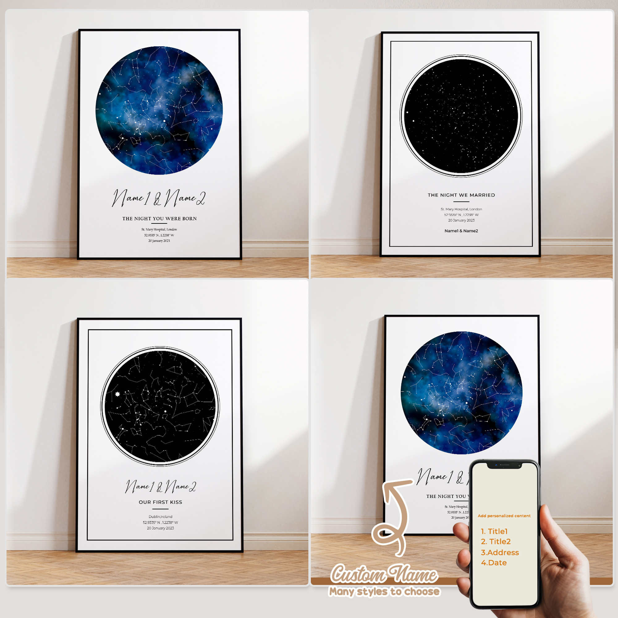 Home Decor Wall Pictures - Modern Custom Personalized Night Sky Star