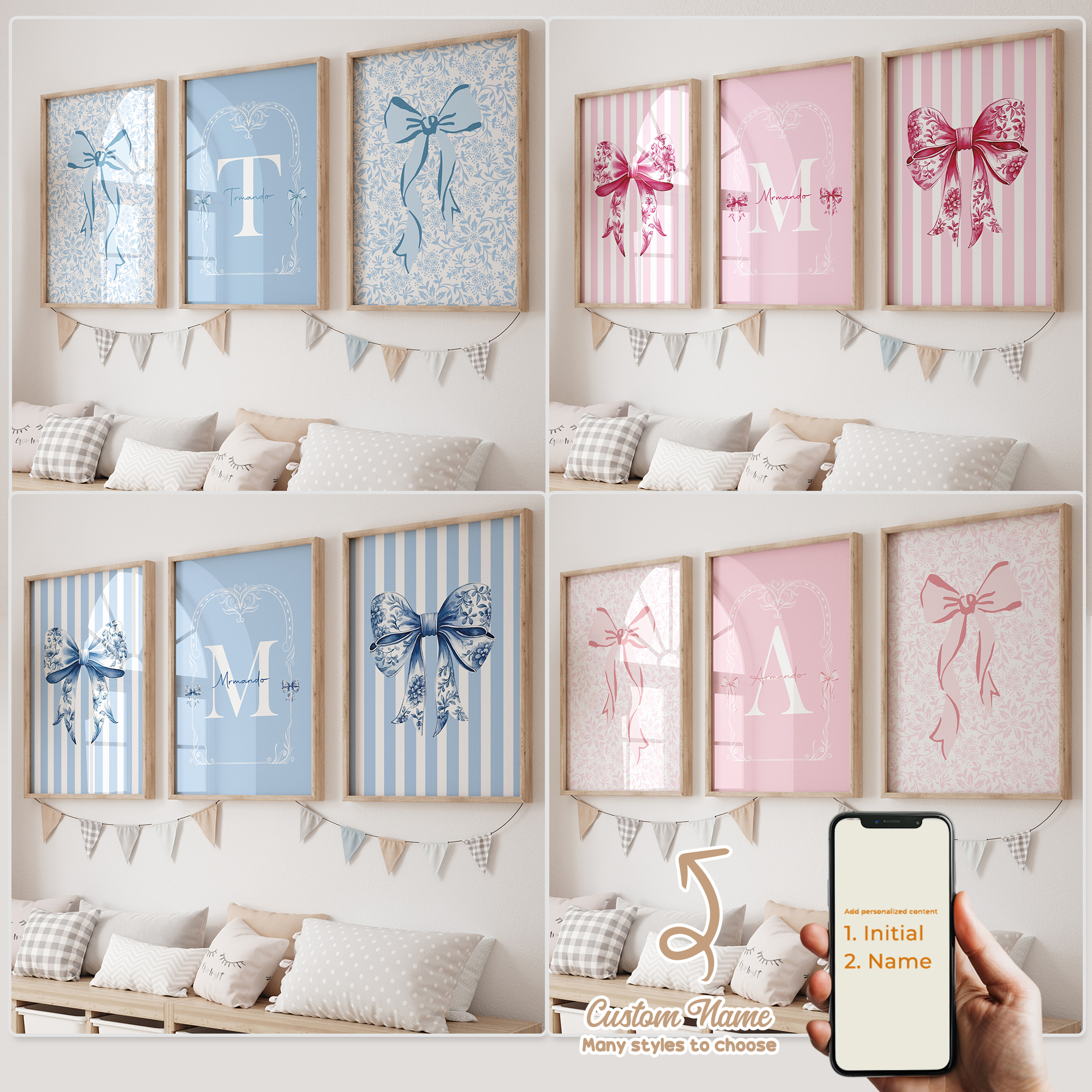 Home Decor Wall Pictures - 3pcs Personalized Custom Name Cartoon Child
