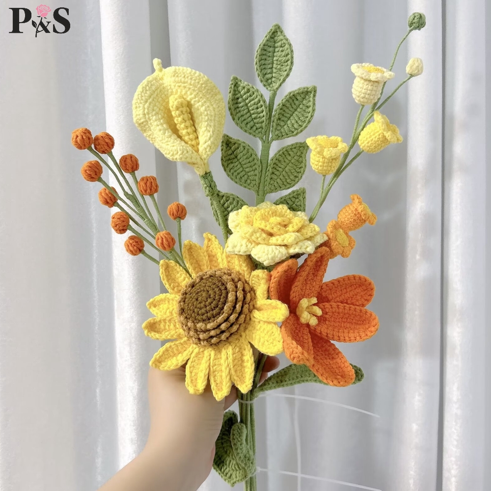 Crochet Flower Bouquet Handmad - Home Decor Orange 评论和价格