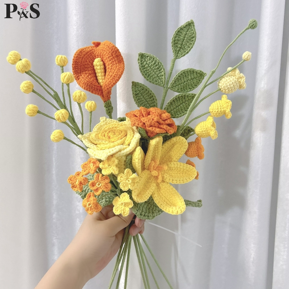 Crochet Flower Bouquet Handmad - Home Decor Orange 评论和价格