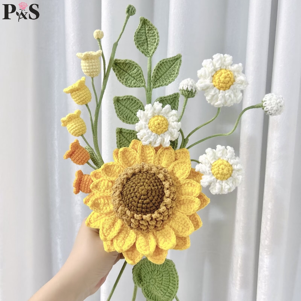 Crochet Flower Bouquet Handmad - Home Decor Orange 评论和价格