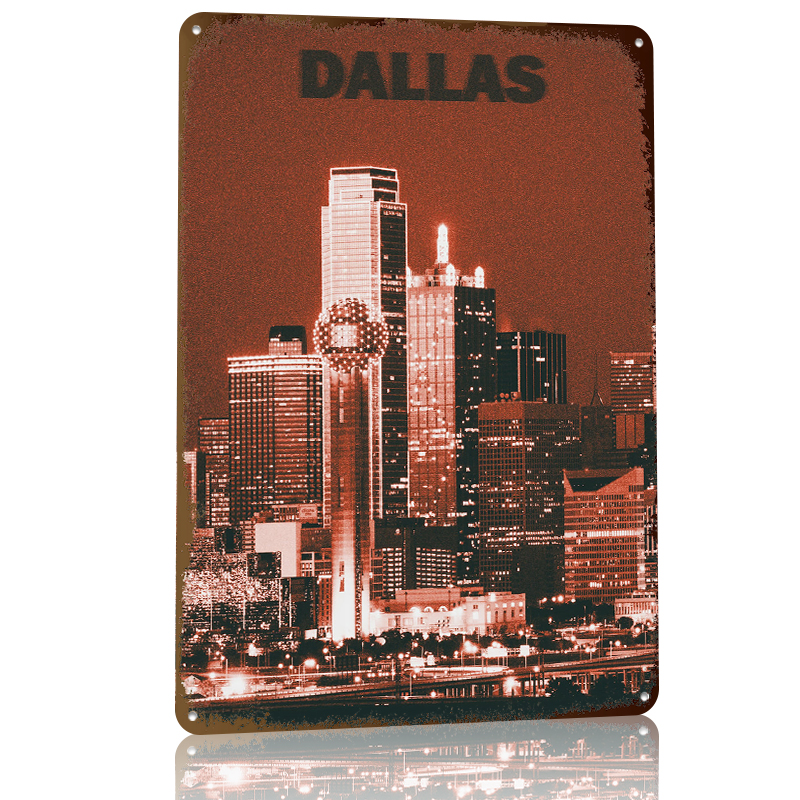 Dallas Skyline Tinplate Poster - Home Decor Dallas 评论和价格