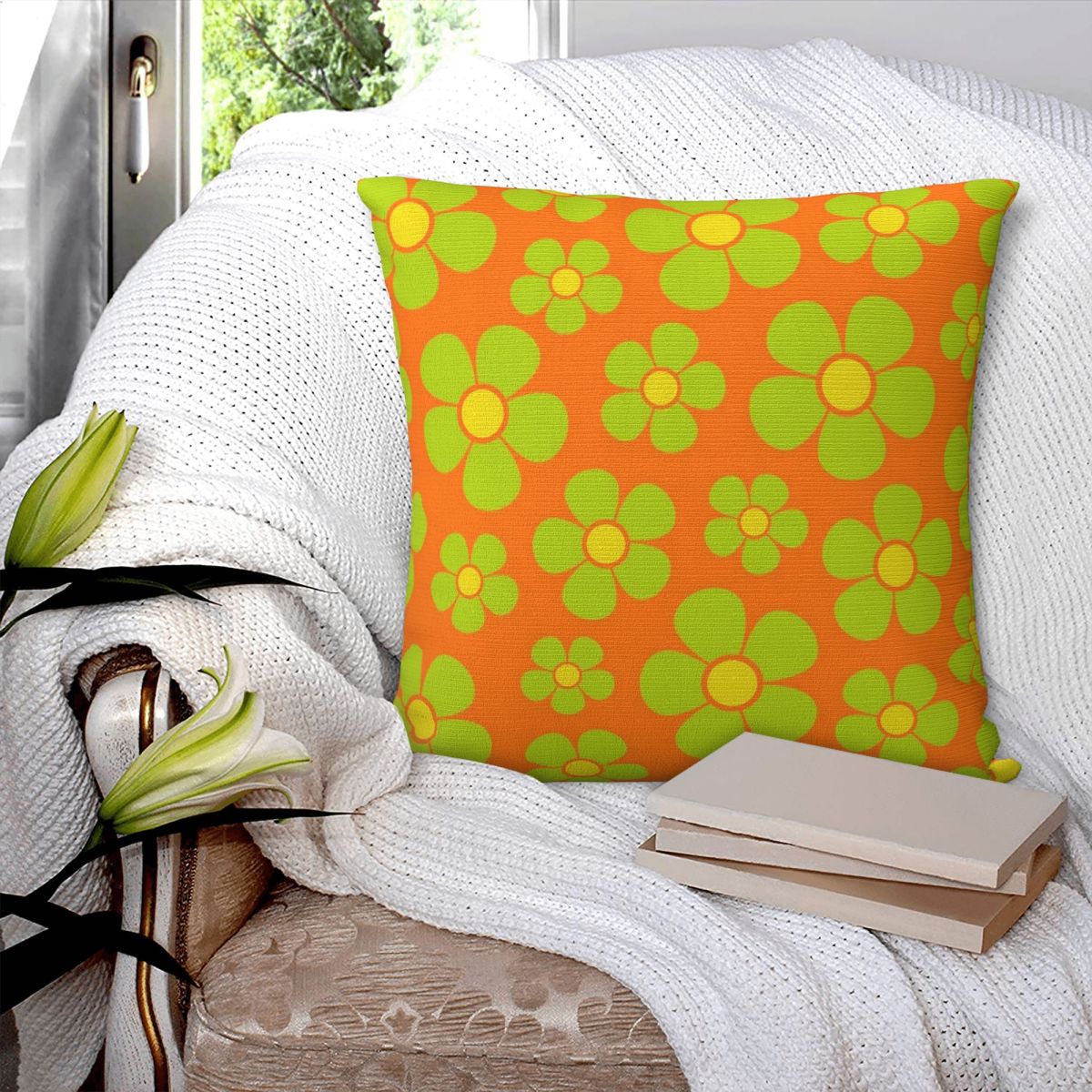 Retro 1960s Mid Mod Floral Squ - Home Decor Mod 评论和价格