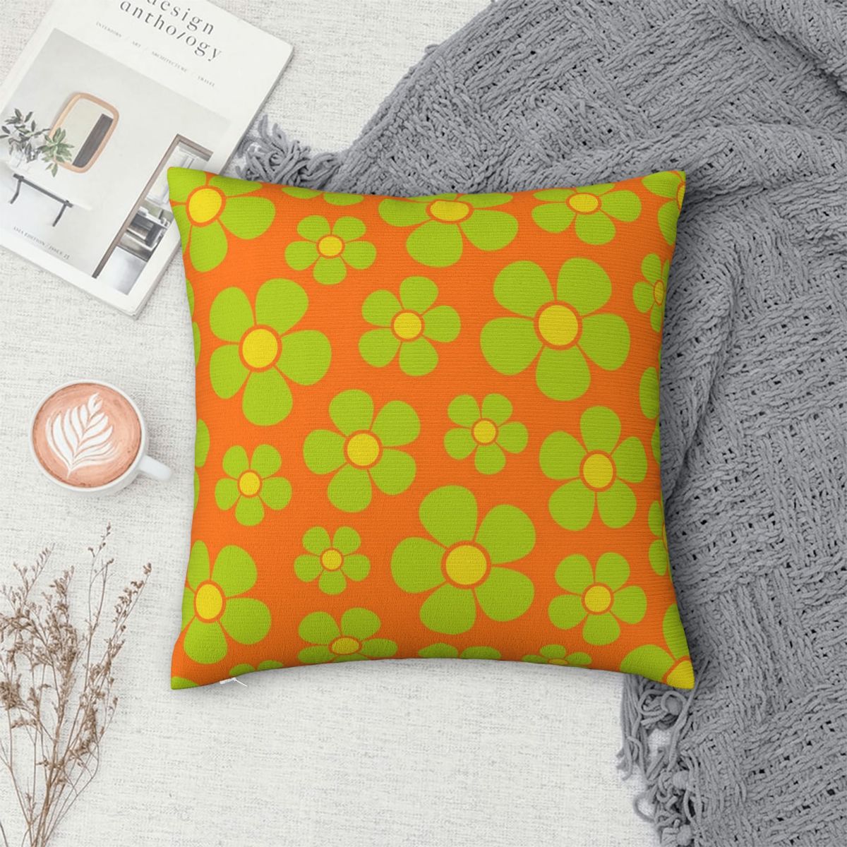 Retro 1960s Mid Mod Floral Squ - Home Decor Mod 评论和价格