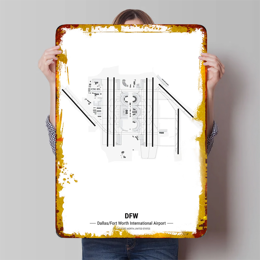 DFW Airport Map Metal Wall Art - Home Decor Dallas 评论和价格