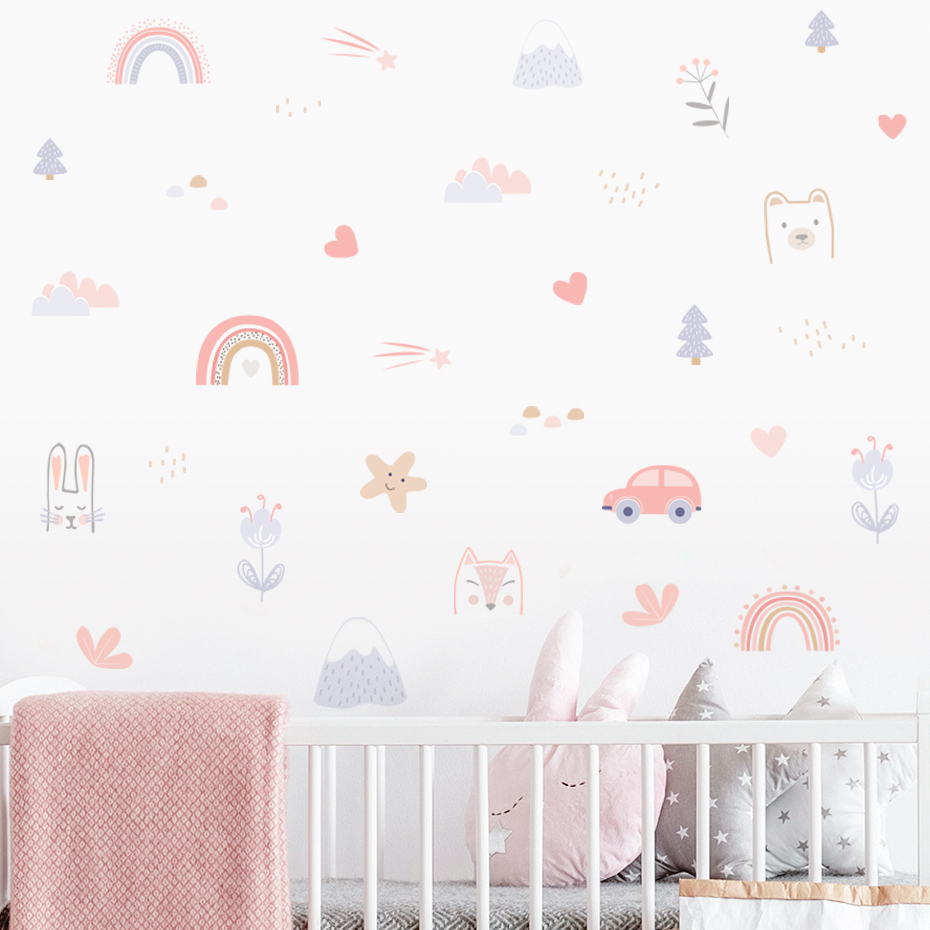 Cartoon Rainbow Animals Faces  - Home Decor Vinyl Flooring 评论和价格