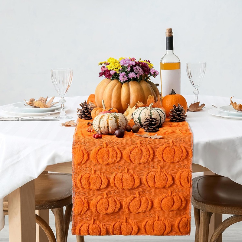 Fall Orange Pumpkin Table Runn - Home Decor Orange 评论和价格