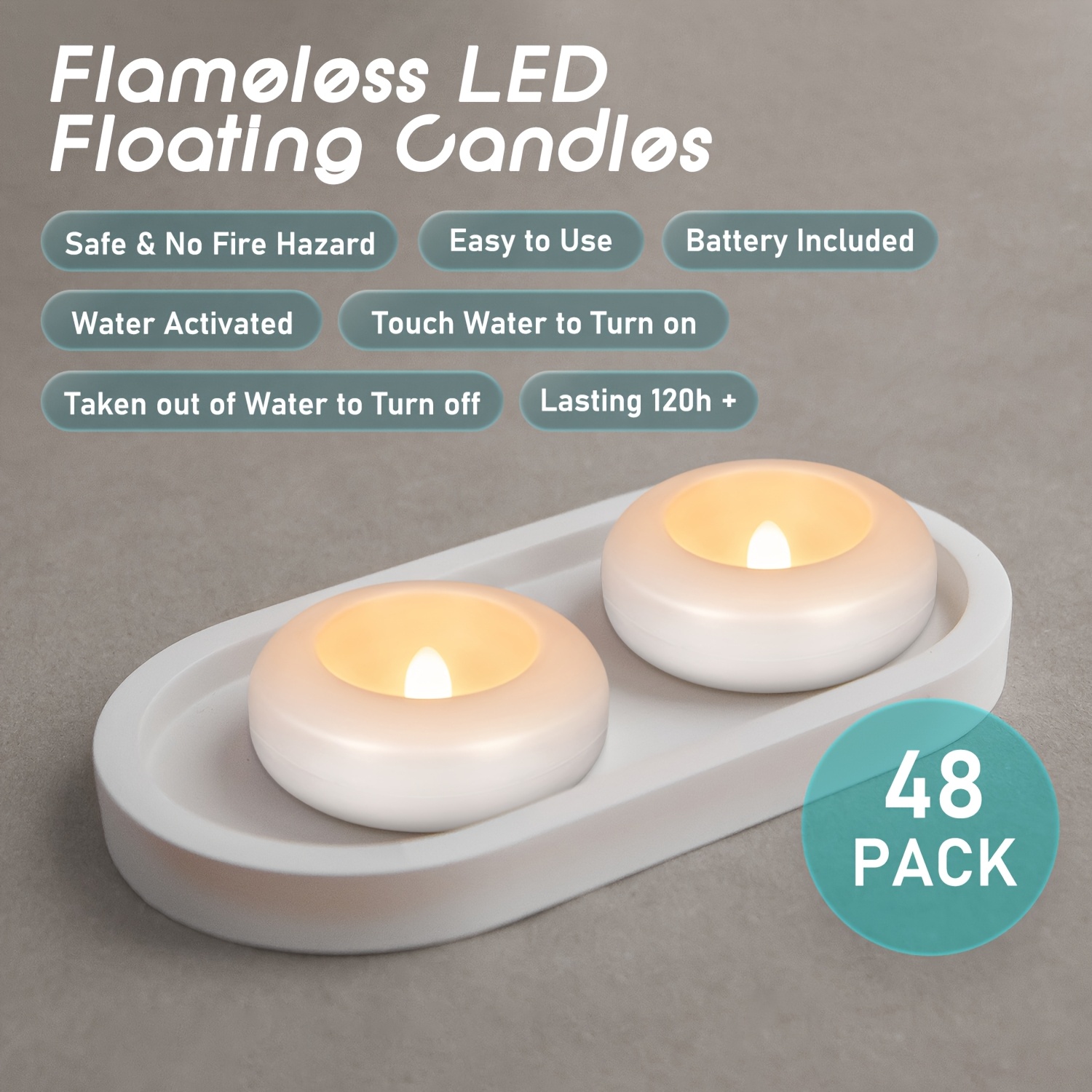 48 LED Floating Candles, 3-inc - Home Decor Product 评论和价格
