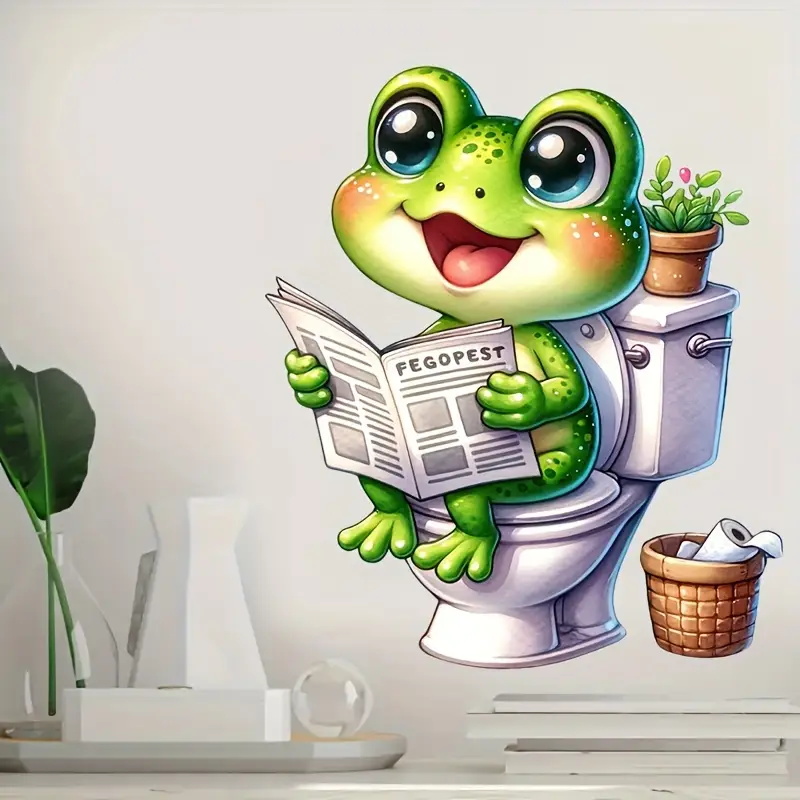 Frog on Toilet Reading Newspap - Home Decor Vinyl Flooring 评论和价格