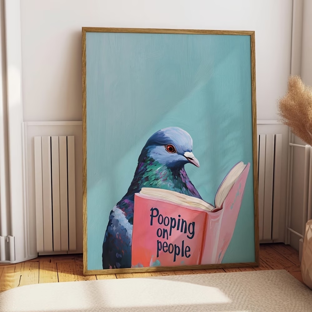 Modern Pigeon Reading Pooping  - Home Decor Wall Pictures 评论和价格