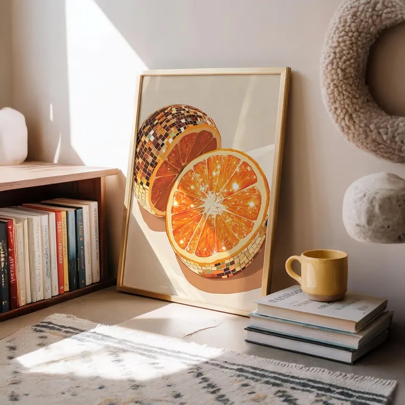 Modern Orange Disco Ball  Wall - Home Decor Orange 评论和价格