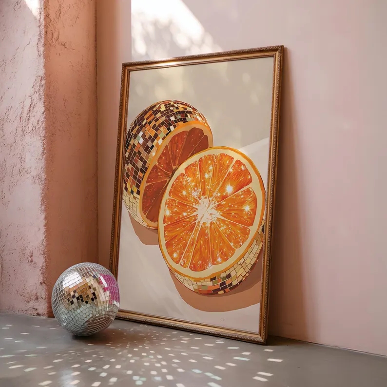 Modern Orange Disco Ball  Wall - Home Decor Orange 评论和价格
